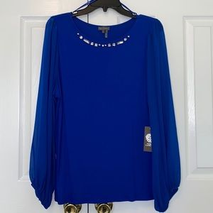 Vince Camuto Royal Blue Top with Stone Detail NeckLine